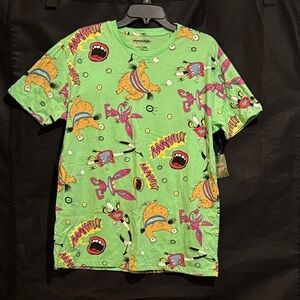 Vintage Nickelodeon Ah Real Monsters  Cartoon Print Green T-Shirt